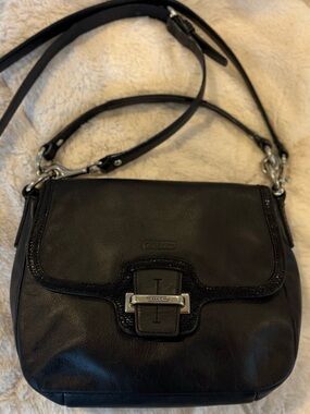 Coach Taylor Black Leather Crossbody. Polished Silver Hardware. Vintage Chic.